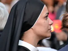 Religious sisters take part in a Eucharistic procession to the Basilica of St. Mary Major on June 19, 2014. 