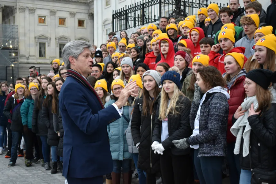Rep. Jeff Fortenberry addresses young pilgrims to the March for Life from his Nebraska district outside the US Capitol, January 2019. ?w=200&h=150