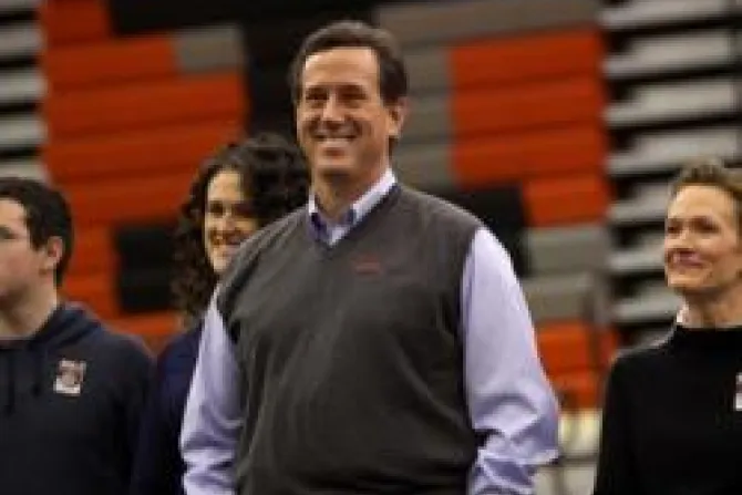 Rick Santorum with family in the background at Valley High School in West Des Moines on Jan 3 2012 Credit Gage Skidmore CC BY SA 20 CNA US Catholic News 1 9 12