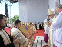 Pope Francis beatifies seven martyrs at Divine Liturgy in Blaj, Romania June 2, 2019. 