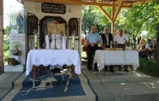 Romanian Catholics celebrate Divine Liturgy at a cemetery in Sisesti, June 24, 2012.  