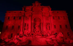 Rome's Trevi Fountain, illuminated red for persecuted Christians.   Daniel Ibanez / CNA.