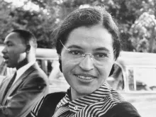 Rosa Parks, with Martin Luther King, Jr. in the background, c. 1955. 