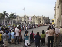 Catholics gather outside the Cathedral of Lima to pray on Feb. 19, 2011