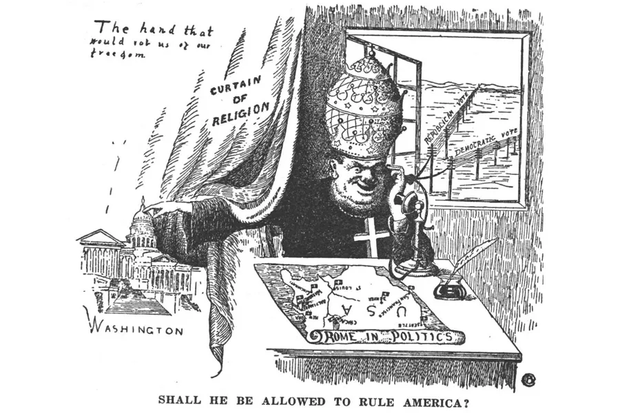 An anti-Catholic sketch by Branford Clarke, which appeared in "Guardians of Liberty" in 1943. Public domain.?w=200&h=150