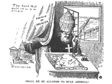 An anti-Catholic sketch by Branford Clarke, which appeared in "Guardians of Liberty" in 1943. Public domain.