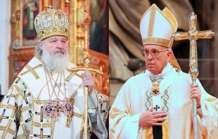 Russian Orthodox Patriarch Kirill (L)   Patriarchia.Ru/PopeFrancis (R) Credit: Alexey Gotovsky/CNA.