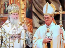 Russian Orthodox Patriarch Kirill (L)