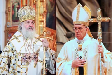 Russian Orthodox Patriarch Kirill L Credit PatriarchiaRu PopeFrancis R Credit Alexey Gotovsky CNA