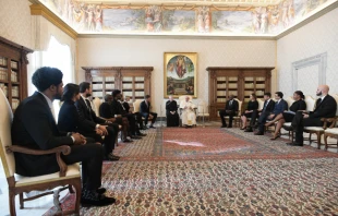 Pope Francis meets a delegation from the National Basketball Players Association at the Vatican Nov. 23, 2020. Photo