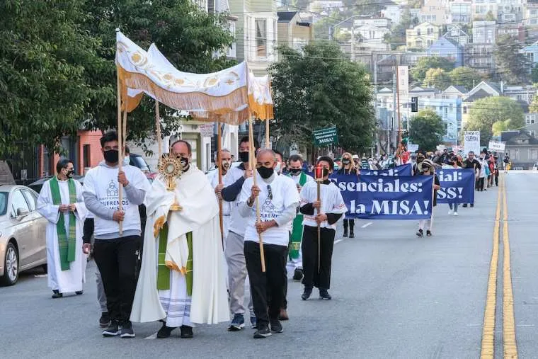 A Eucharistic procession held in San Francisco urging permission for greater attendance at Mass, Sept. 20, 2020. ?w=200&h=150
