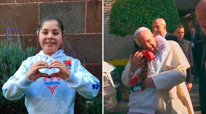 Sabrina Puig embraces the Pope. ?w=200&h=150