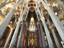 Interior of the Sagrada Familia Basilica in Barcelona.