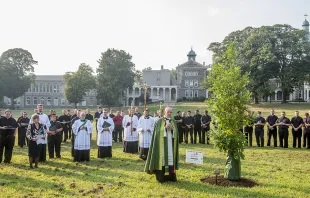 Bishop Timothy Senior, then-rector of St. Charles Borromeo Seminary, leads a tree blessing ceremony for the Day of Prayer for the Care of Creation, Sept. 1, 2015. Credit: Rob Cardillo/courtesy of PHS