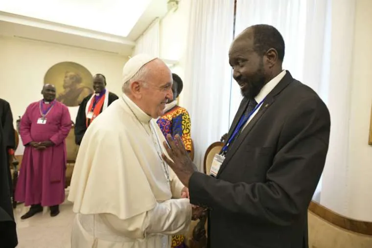 Pope Francis greets South Sudanese president Salva Kiir at the Vatican, April 11, 2019.?w=200&h=150