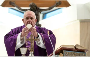 Pope Francis offers Mass in Casa Santa Marta on March 10, 2020.   Vatican Media/CNA.