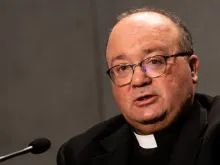 Archbishop Charles Scicluna speaks at the Vatican abuse summit in Feb. 2019. 