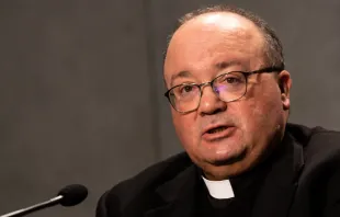 Archbishop Charles Scicluna speaks at the Vatican abuse summit in Feb. 2019.   Daniel Ibanez/CNA.