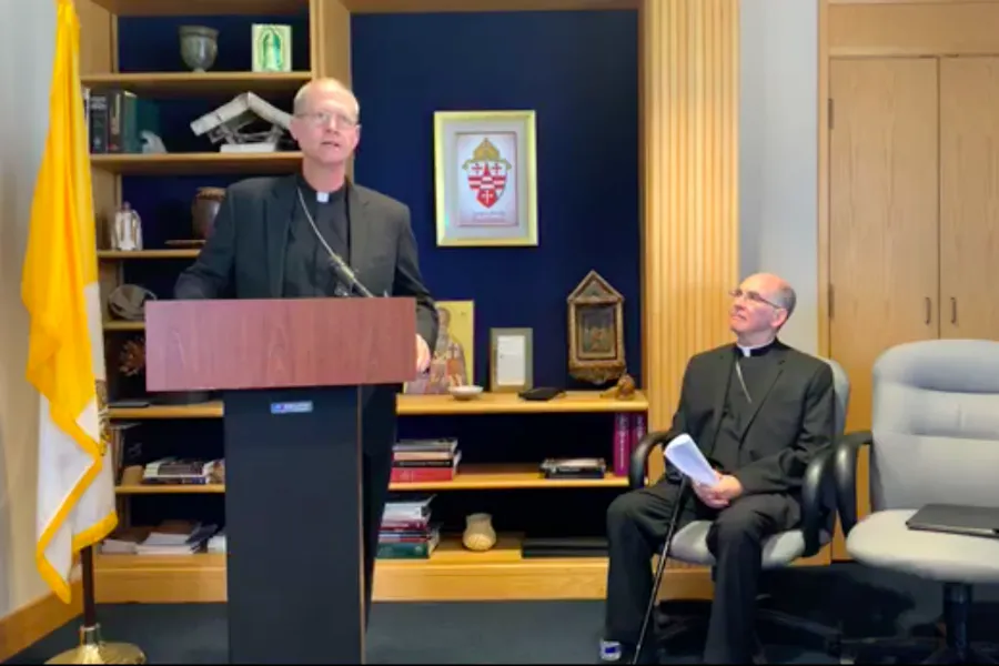 Archbishops Paul Etienne and J. Peter Sartain at a press conference on April 29, 2019. Image courtesy of Archdiocese of Seattle.?w=200&h=150