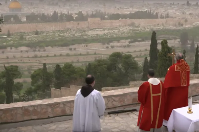 Archbishop Pierbattista Pizzaballa blesses the city of Jerusalem on Palm Sunday. Credit: Christian Media Center/YouTube