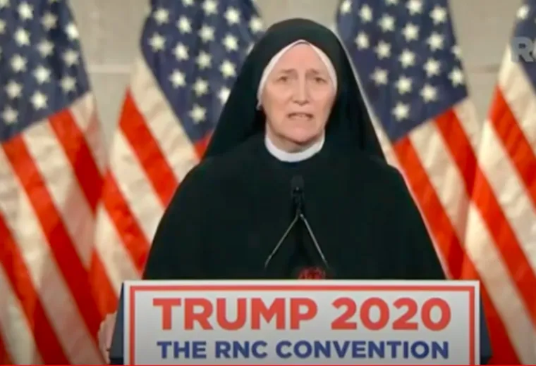 Sister Dede Byrne speaks at the 2020 Republican National Convention. Screenshot.