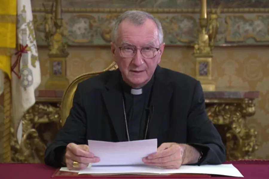 Cardinal Pietro Parolin addresses the United Nations in a video message Sept. 21, 2020. Screengrab: Holy See UN.?w=200&h=150