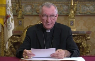 Cardinal Pietro Parolin addresses the United Nations in a video message Sept. 21, 2020. Screengrab: Holy See UN.
