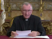 Cardinal Pietro Parolin addresses the United Nations in a video message Sept. 21, 2020. Screengrab: Holy See UN.