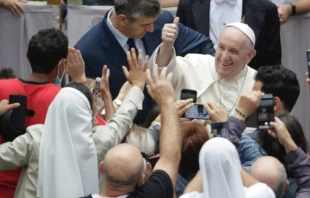 Pope Francis at his general audience in the San Damaso courtyard at the Vatican, Sept. 23, 2020. Photo