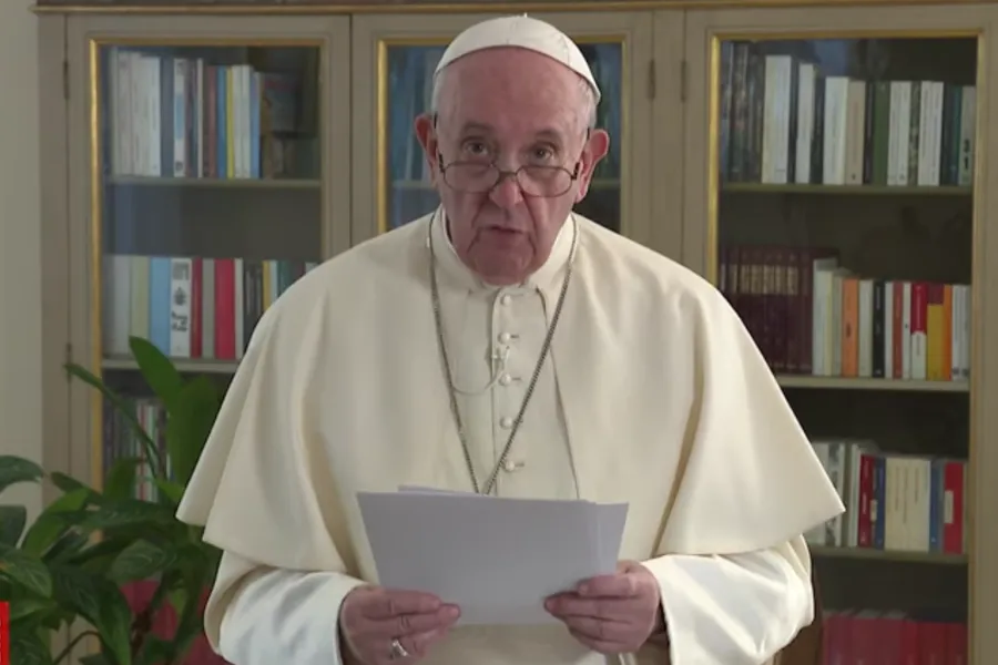 Pope Francis records a video message delivered to the United Nations Sept. 25, 2020. Screengrab: Holy See UN.?w=200&h=150