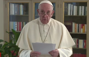 Pope Francis records a video message delivered to the United Nations Sept. 25, 2020. Screengrab: Holy See UN.