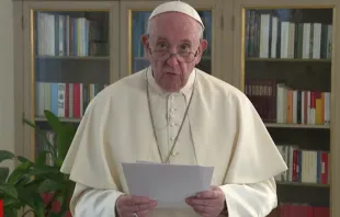 Pope Francis records a video message delivered to the United Nations Sept. 25, 2020. Screengrab: Holy See UN. 