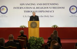 Cardinal Parolin speaks at a symposium organized by the U.S. Embassy to the Holy See in Rome Sept. 30, 2020. Photo  