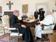 Pope Francis receives Cardinal George Pell in a private audience at the Vatican Oct. 12, 2020. 
