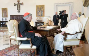 Pope Francis receives Cardinal George Pell in a private audience at the Vatican Oct. 12, 2020. Vatican Media.