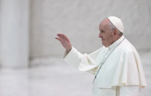 Pope Francis at his general audience in the Paul VI Audience Hall at the Vatican Oct. 14, 2020.   Daniel Ibáñez/CNA.