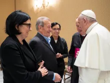 Pope Francis meets with the family of slain Italian priest Fr. Roberto Malgesini at the Vatican Oct. 14, 2020. 