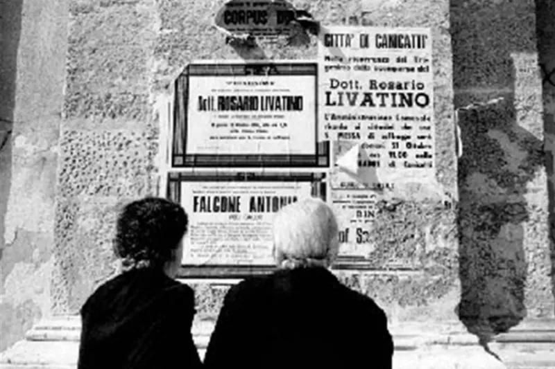 Notices highlight the death of Rosario Livatino in 1990. Credit: Rosario Livatino Study Center.?w=200&h=150