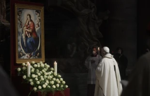Pope Francis celebrates Mass in St. Peter’s Basilica on Feb. 2, 2021. Credit: Vatican Media.