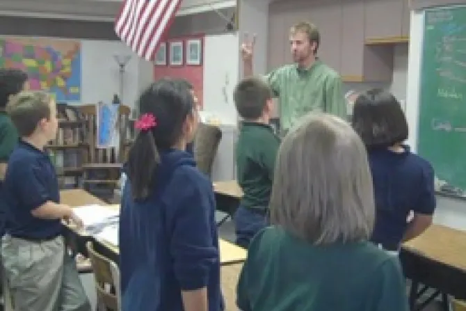 Screenshot Jonah Lippert teachs latin to the 4th grade class at Our Lady of Lourdes CNA US Catholic News 10 10 12
