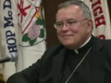 Screenshot of Archbishop Charles J. Chaput speaking to students from across the archdiocese.