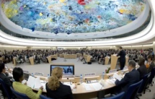 U.N. secretary-general Ban Ki-moon, whom Pope Francis will meet May 9, is shown addressing the Human Rights Council, Sept. 10, 2012.   UN Photo/Jean-Marc Ferre.