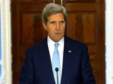 U.S. Secretary of State John Kerry speaking during a press conference, Aug. 30, 2013. 