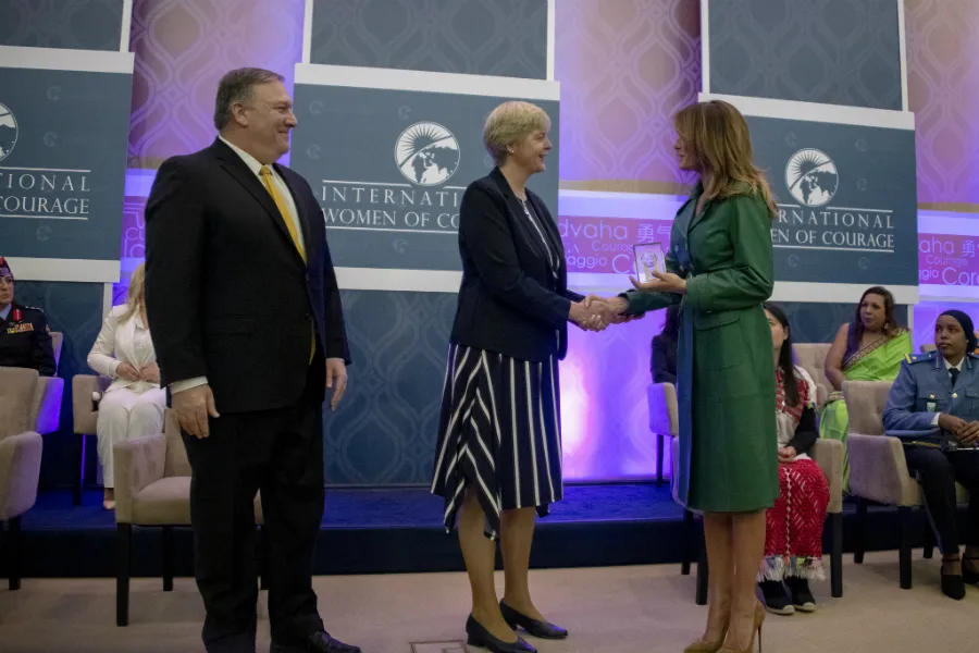 Secretary of State Mike Pompeo and First Lady Melania Trump give Sister Orla Treacy an International Women of Courage award in Washington, D.C., March 7, 2019. State Dept. photo by Ron Pryzsucha/PD.?w=200&h=150