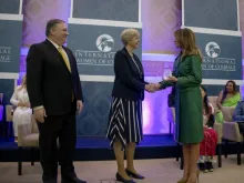 Secretary of State Mike Pompeo and First Lady Melania Trump give Sister Orla Treacy an International Women of Courage award in Washington, D.C., March 7, 2019. State Dept. photo by Ron Pryzsucha/PD.