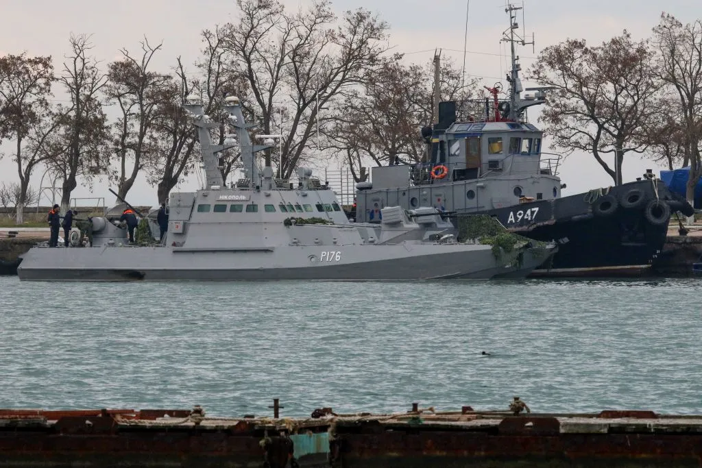 Seized Ukrainian military vessels are seen in a port of Kerch, Crimea, Nov. 26, 2018. Russian forces boarded and captured the ships Sunday. ?w=200&h=150
