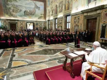 Pope Francis addresses seminarians from the northern Italian region of Lombardy, Oct. 13, 2018, 