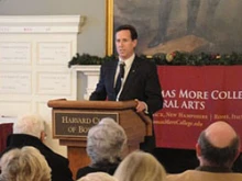 Rick Santorum speaks in Boston at the Symposium on Catholic Statesmanship