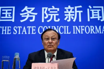 Shohrat Zakir deputy secretary of the CPC Committee and chairman of the Xinjiang Uyghur Autonomous Region speaks at a press conference in Beijing on July 30 2019 Credit Wang Zhao AFP Getty