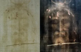 Shroud of Turin featuring positive (L) and negative (R) digital filters.   Dianelos Georgoudis via Wikimedia Commons.